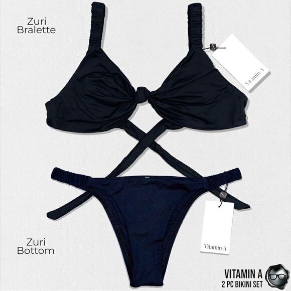 VITAMIN A SWIM SUSTAINABLY MADE ZURI BIKINI 2 PIECE SWIMSUIT SET IN BLACK NEW - Picture 16 of 16